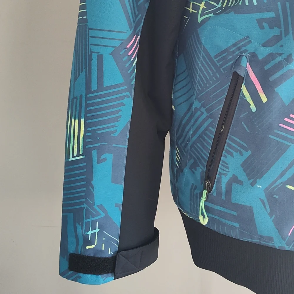 Obermeyer Teen Gage Radio Wave Patterned Hooded Ski/Snowboard Jacket Sz Teen XL - Picture 6 of 13